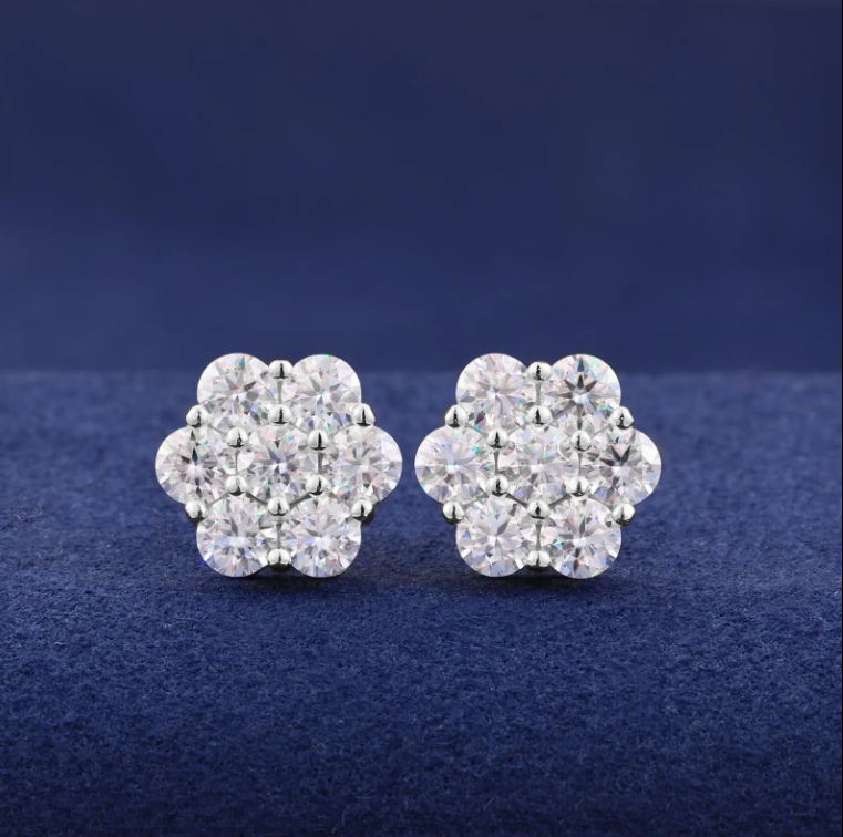 Moissanite Floral Stud