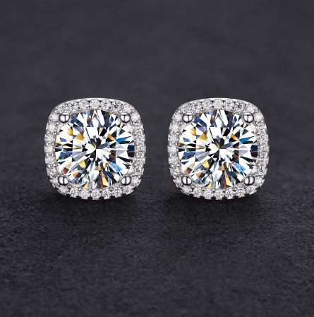 Moissanite Square Halo Studs