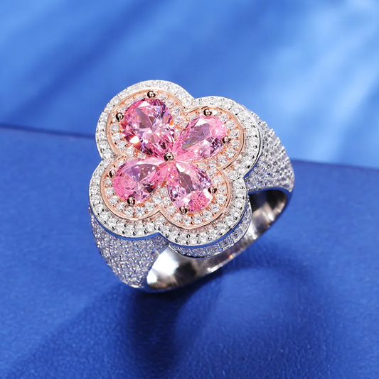 Moissanite Pink Clover Ring