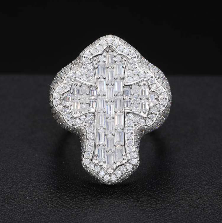 Moissanite Baguette Cross Ring