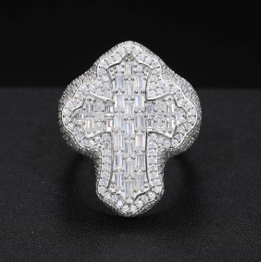 Moissanite Baguette Cross Ring